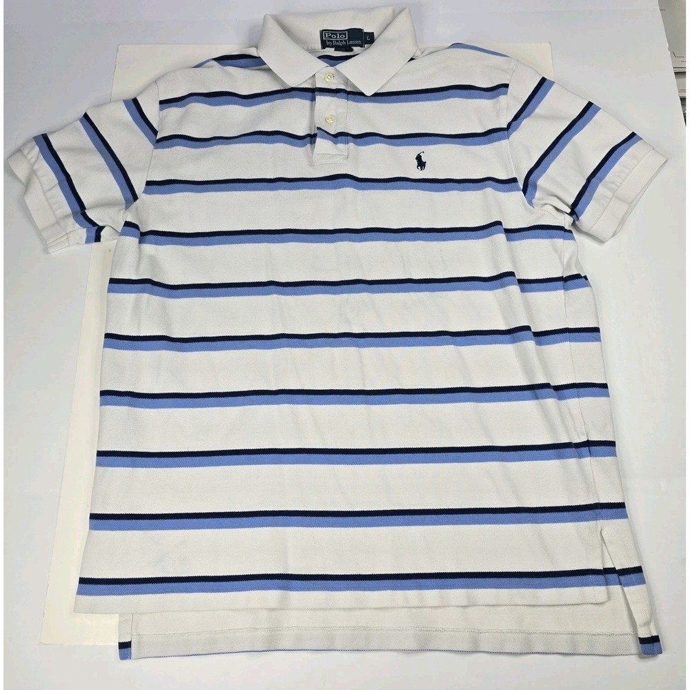 Polo Ralph Lauren Men's Cotton Soft Polo‎ Shirt Striped Sz Large Blue White
